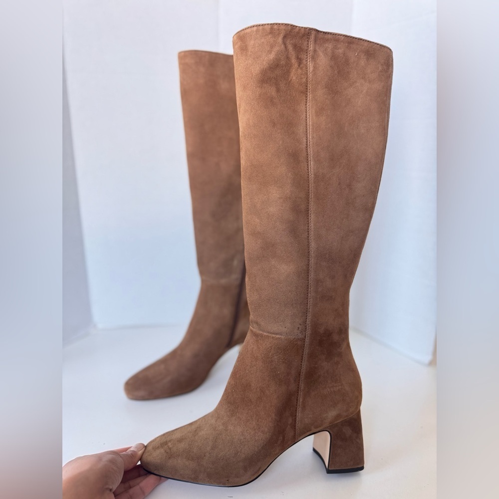 Cole Haan Grand Georgette Tan Leather Suede Tall Block Heel Boots Shoes Size 8 - Picture 6 of 16
